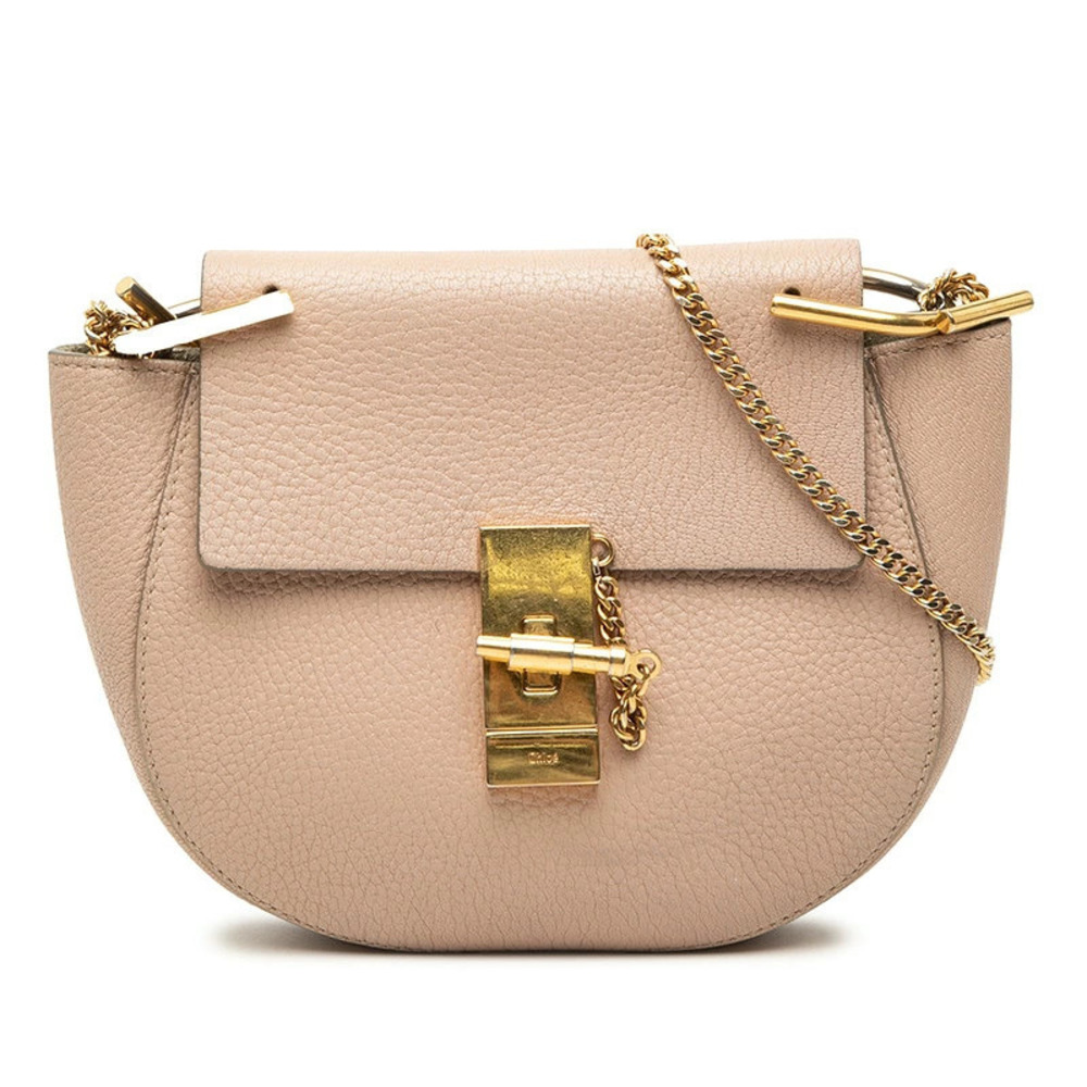 Chloe Drew Crossbody Chain Shoulder Bag Pink Leather